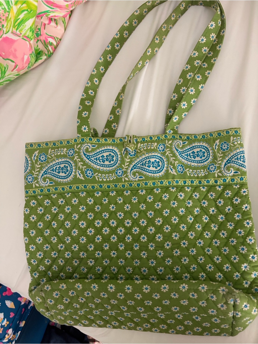 Vera Bradley “Green Apple” Quilted Olive Green Floral Tote Bag